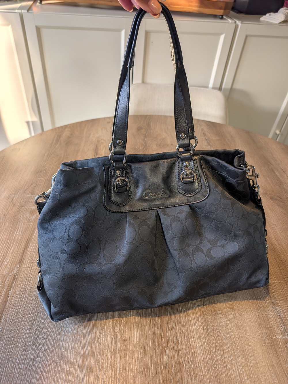 Coach Ashley Carryall Nylon Handbag Charcoal Gray Black